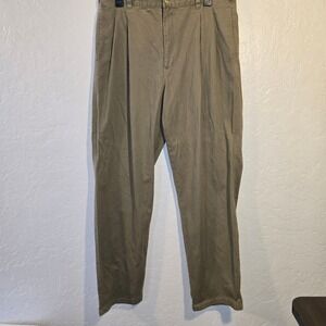 Nordstrom Mens Khaki Pleated Casual Dress Pants Size 36x32 Embriodered Boat Logo